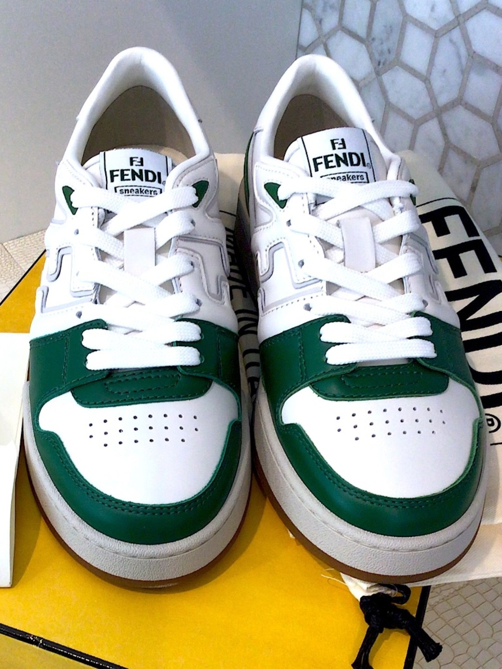 Rare Brand New FENDI X Stefano Pilati Match Sneakers - White/Green 8 US